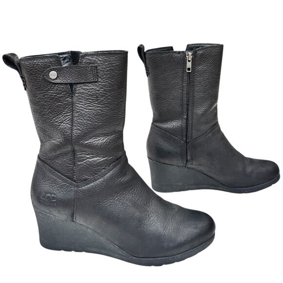 Uggs Potrero Waterproof Leather Boot Women's Size 8 EU 39 Black Wedge - Picture 2 of 11